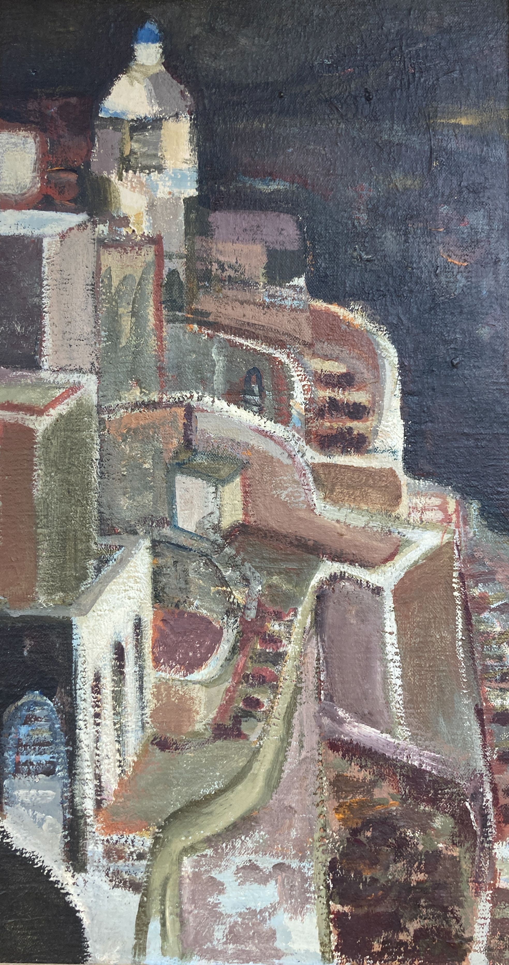 Myrta Fisher (1917-1999), oil on canvas, ‘Santorini’, 44 x 24cm.